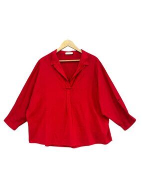 Stark X Blouse Womens Solid Red 3/4 Dolman Sleeve Oversized Flowy Top Size L